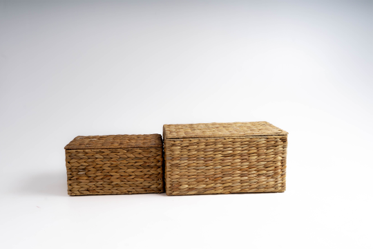 Set of 2 water hyacinth trays with lids